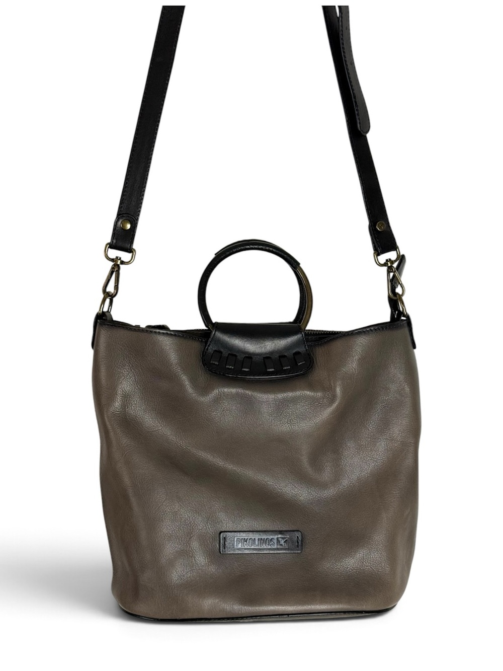 Pikolinos Top Handel Leather Satchel Crossbody Grey Black